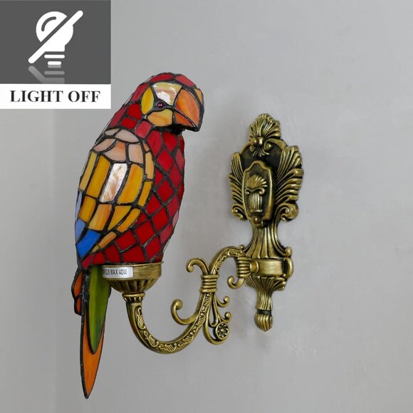 NEW! Tiffany Red Parrot Wall Light Handmade Stained Glass Gooseneck Wall Sconce - Picture 6 of 6